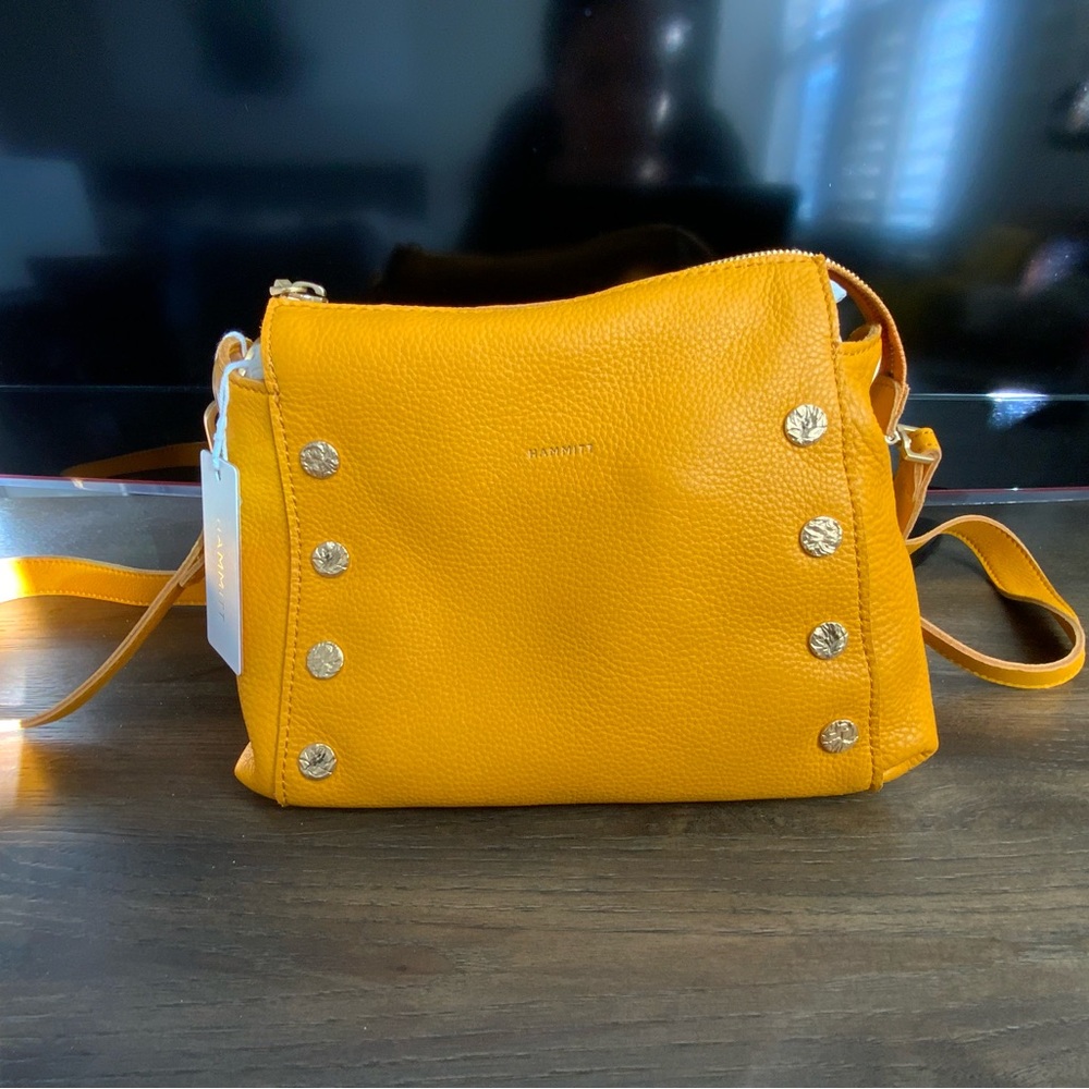 Hammitt Yellow Leather Crossbody Bag with Gold Studs